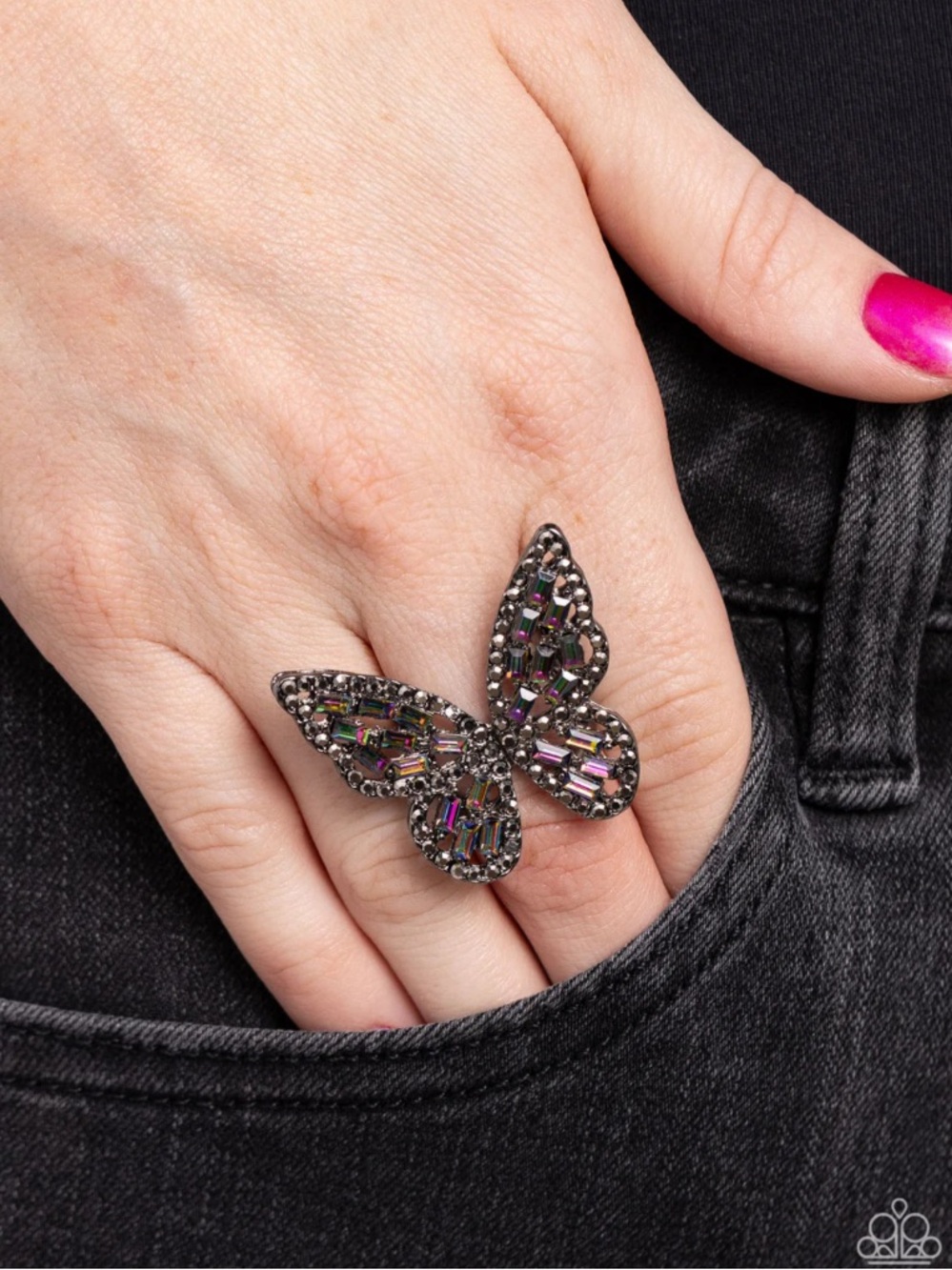🦋🩶🦋 “FLAUNTABLE FLUTTER” MULTI OIL SPILL IRIDESCENT BUTTERFLY RING ~ PAPARAZZI❗️ - Picture 2 of 6